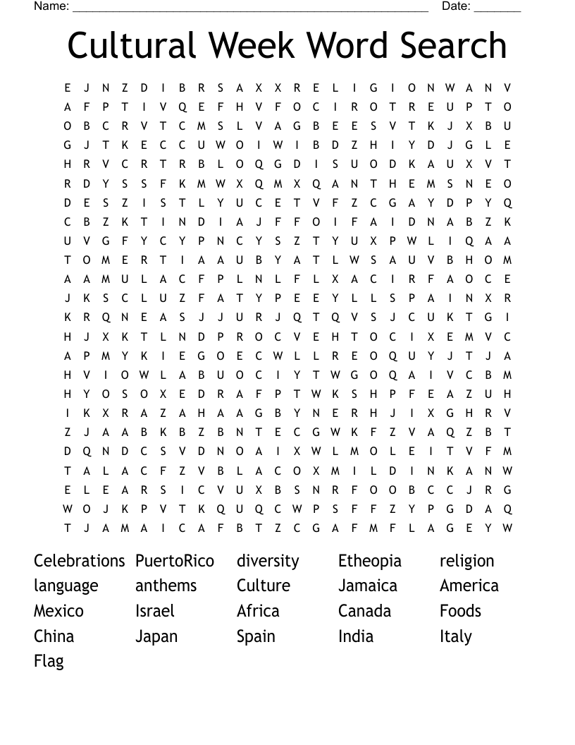 Cultural Week Word Search
