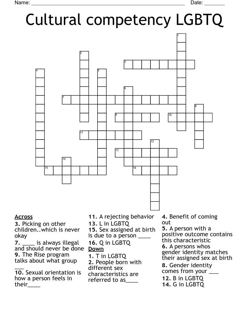 Cultural competency LGBTQ Crossword