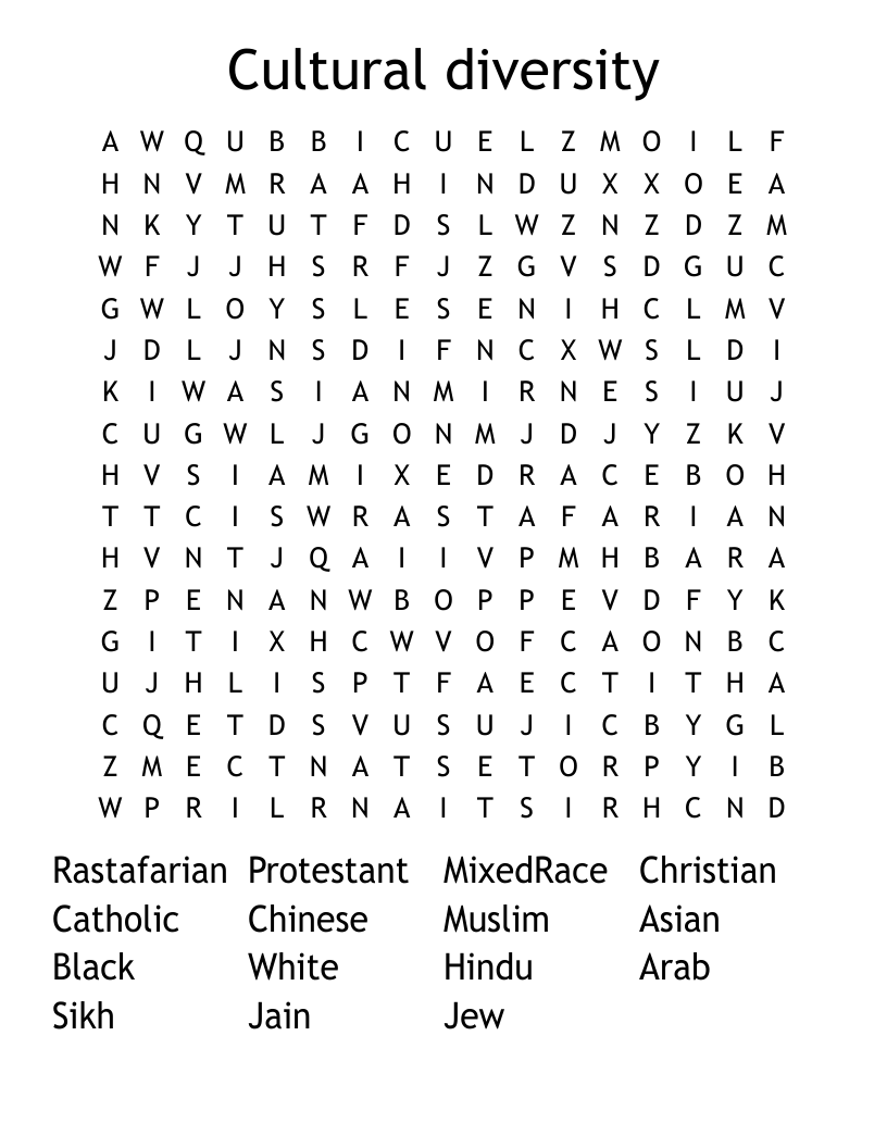 Cultural diversity Word Search