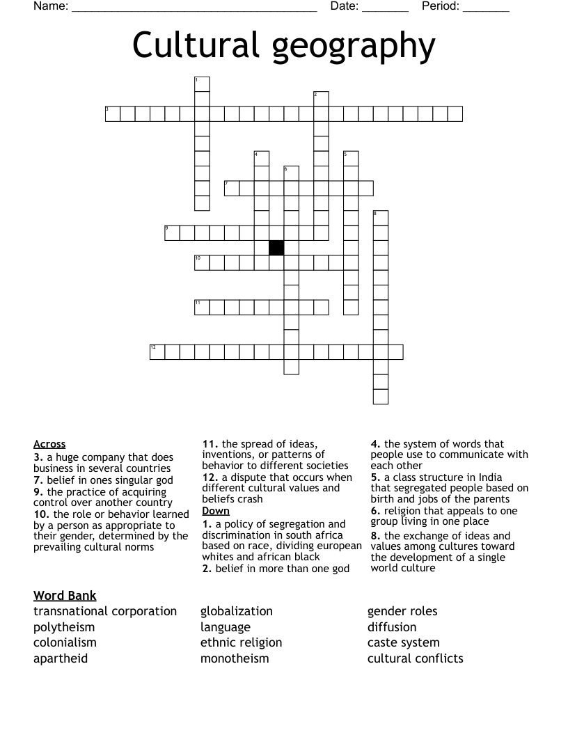 Cultural geography Crossword