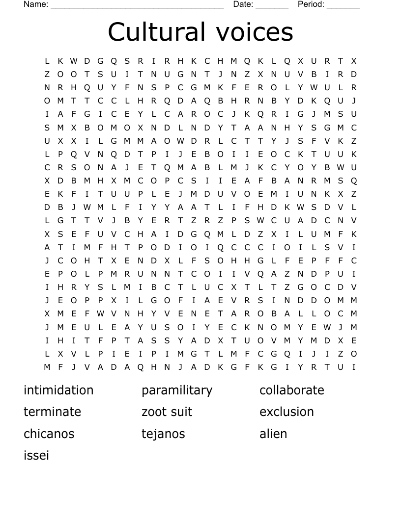 Cultural voices  Word Search