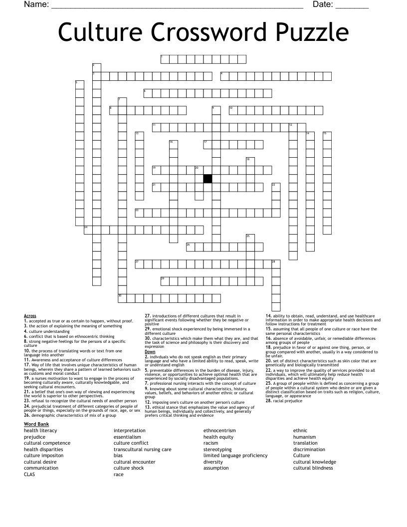 Culture Crossword Puzzle
