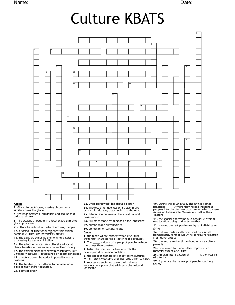 Culture KBATS  Crossword