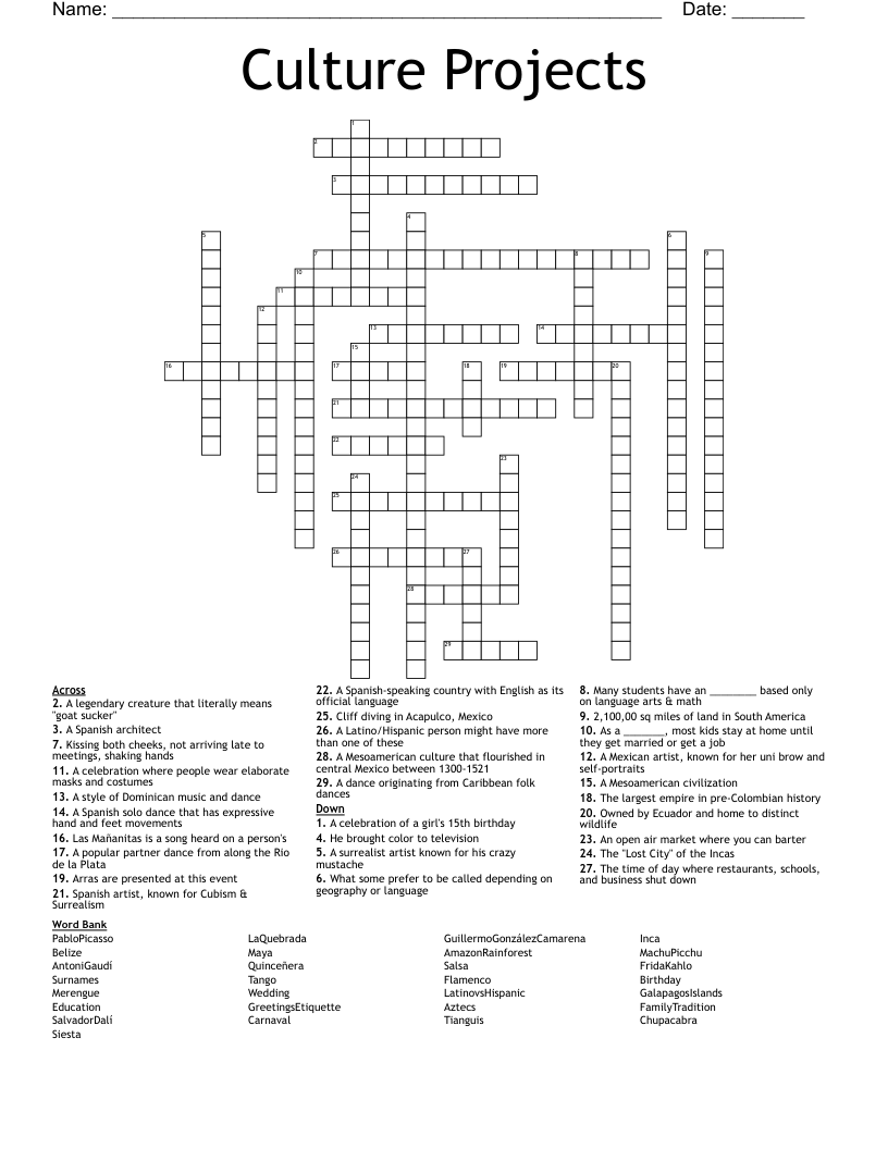 Culture Projects Crossword