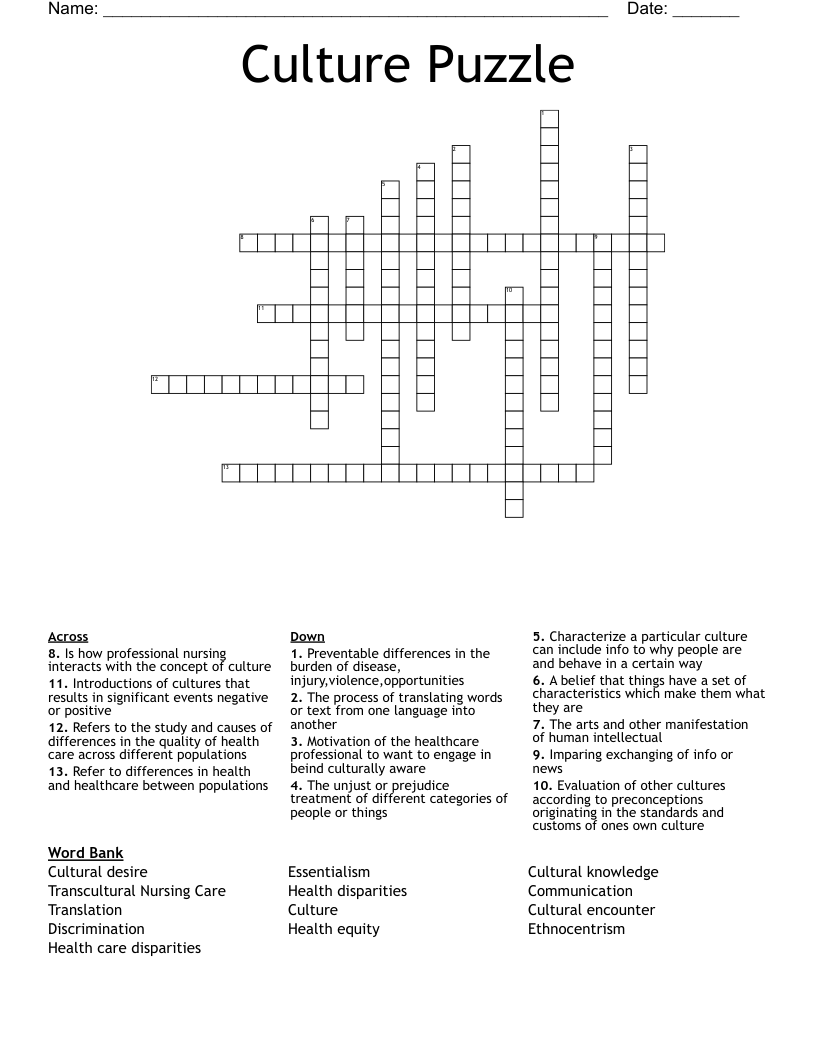Culture Puzzle Crossword