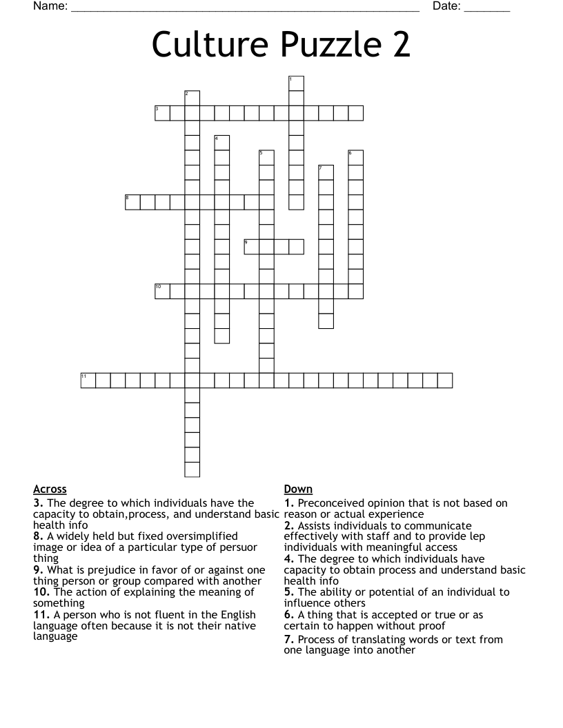 Culture Puzzle 2 Crossword
