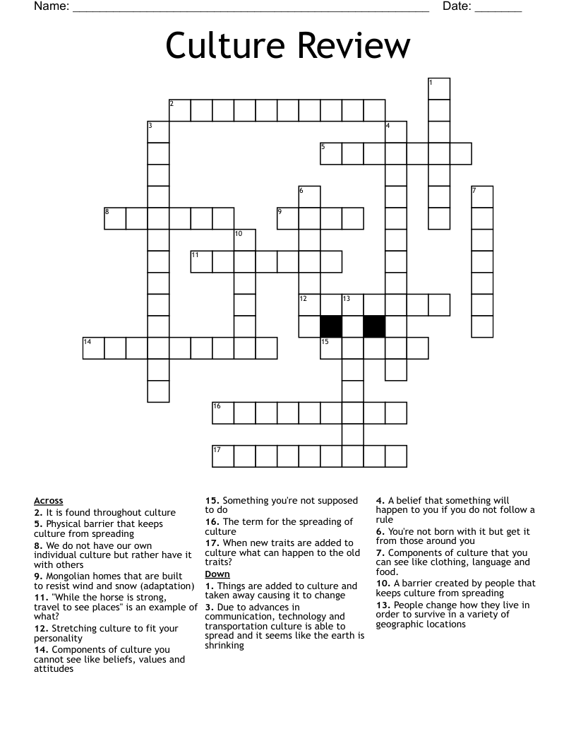 Culture Review Crossword