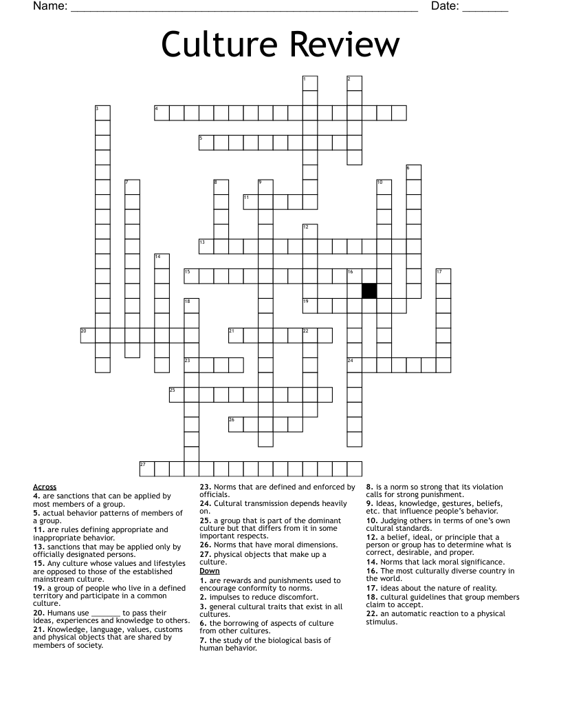 Culture Review  Crossword