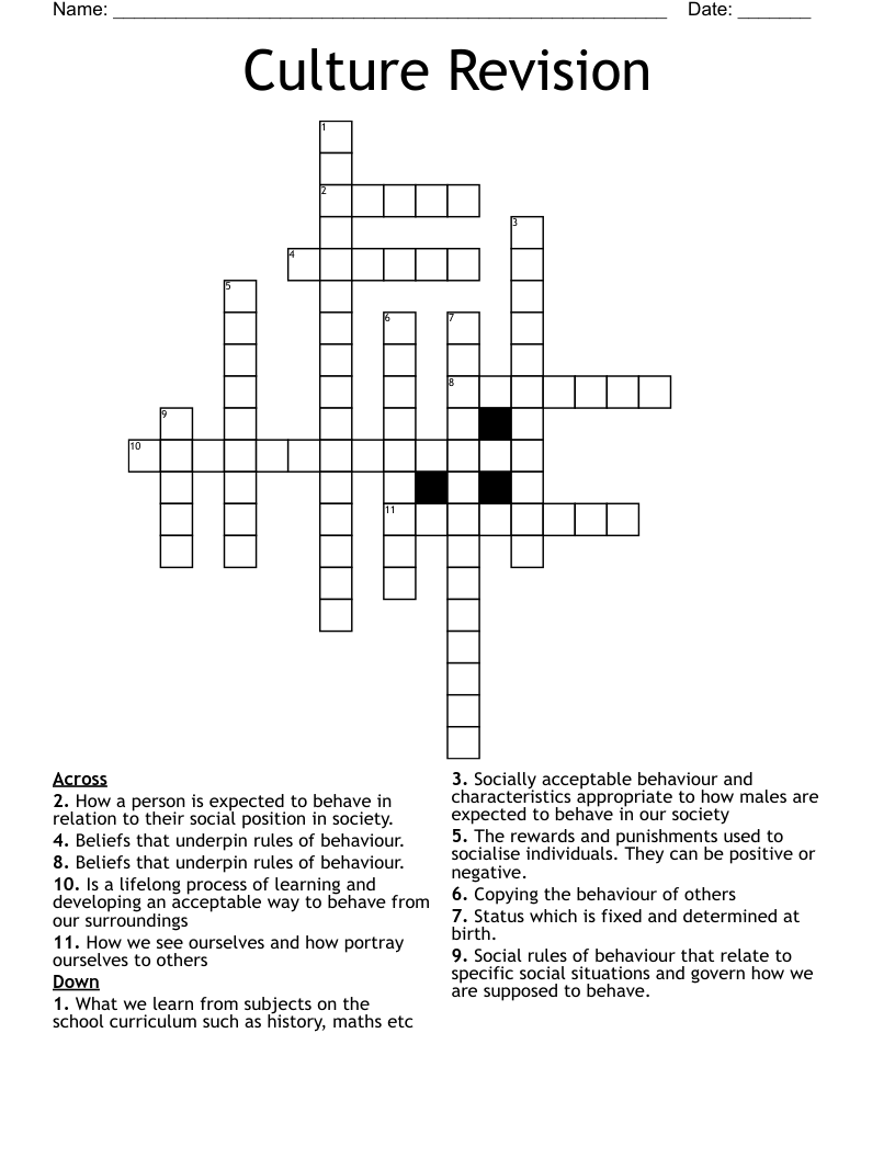 Culture Revision Crossword
