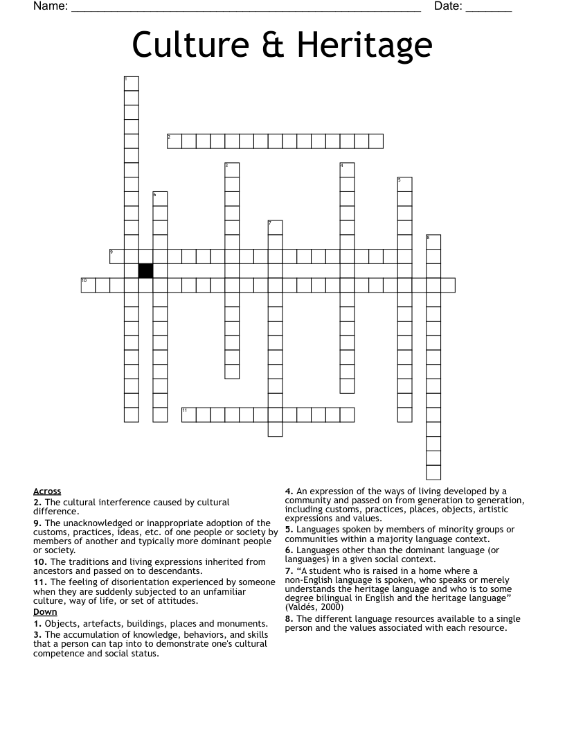 Culture & Heritage Crossword