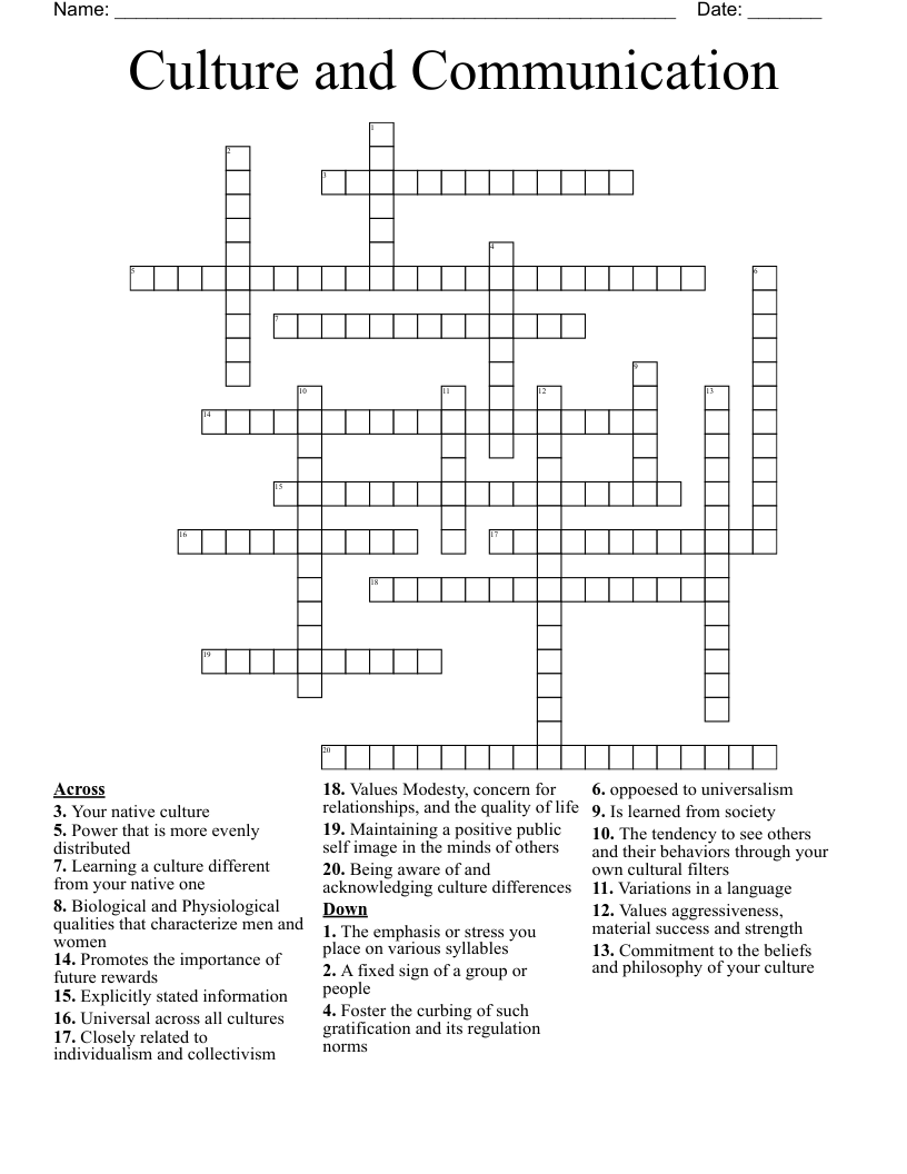 Culture and Communication Crossword