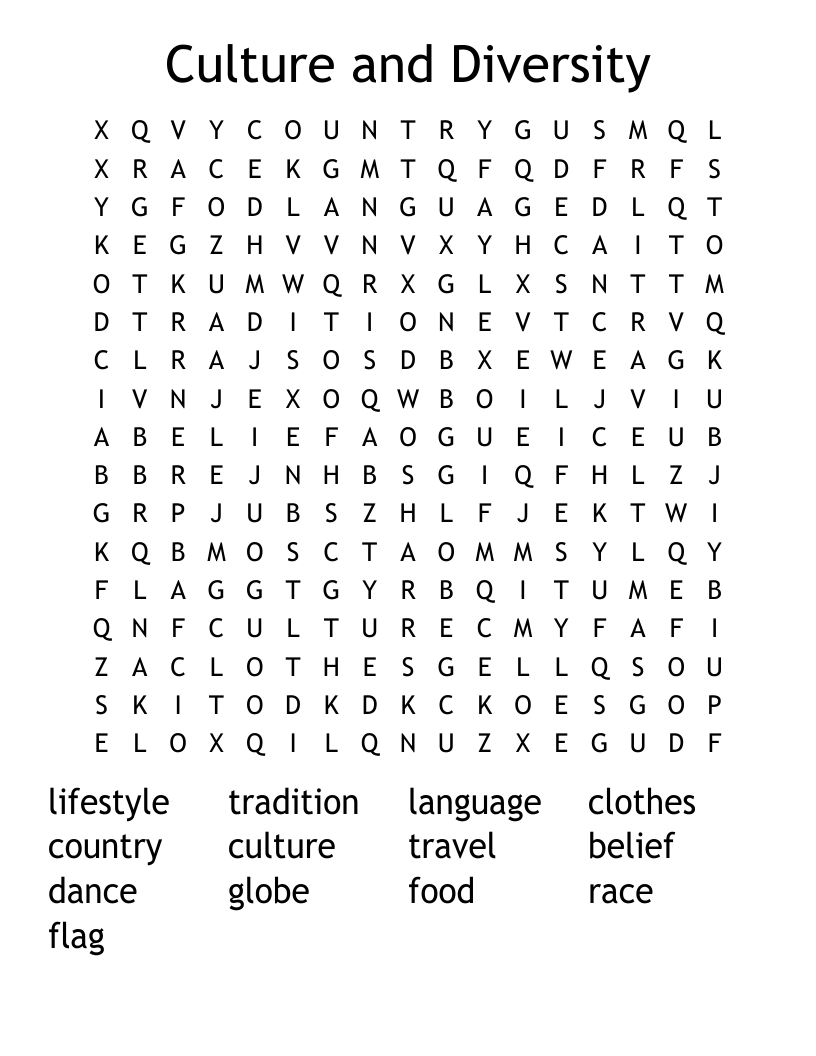 Culture and Diversity Word Search