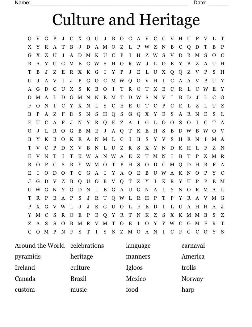 Culture and Heritage Word Search