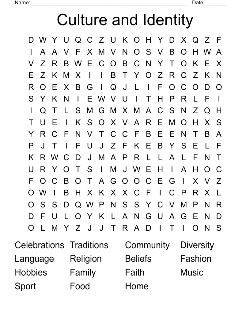 Culture and Identity Word Search