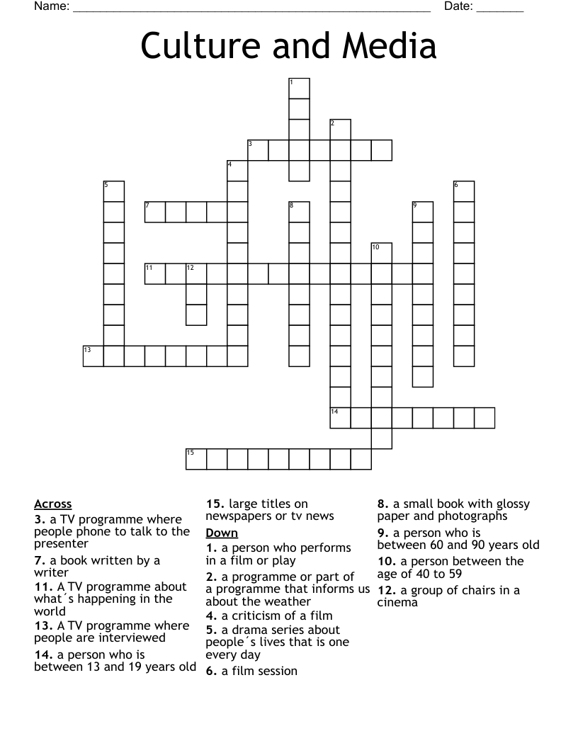 Culture and Media  Crossword