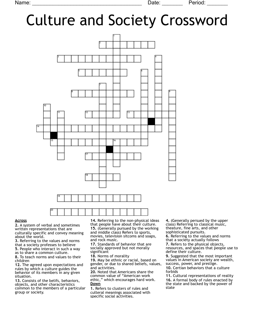 Culture and Society Crossword
