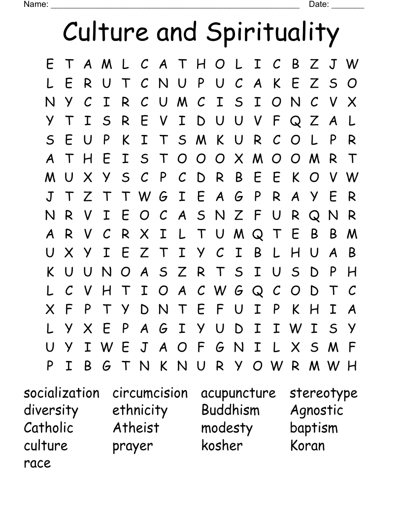 Culture and Spirituality Word Search