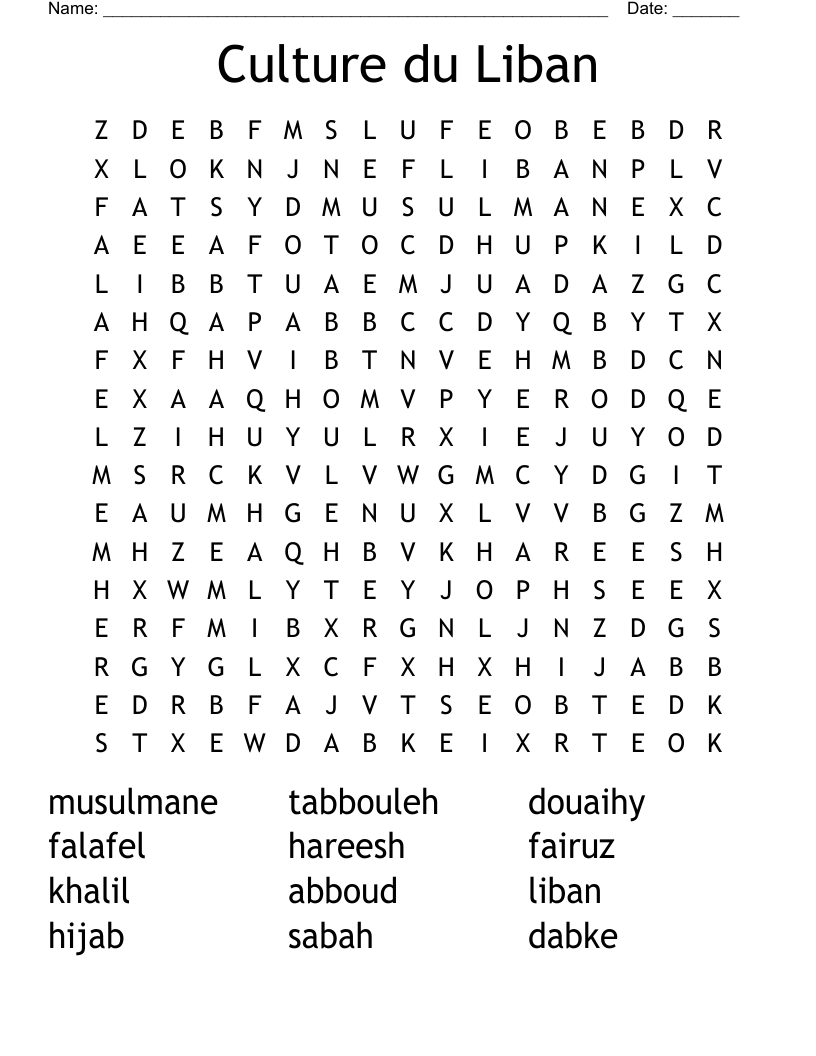 Culture du Liban Word Search