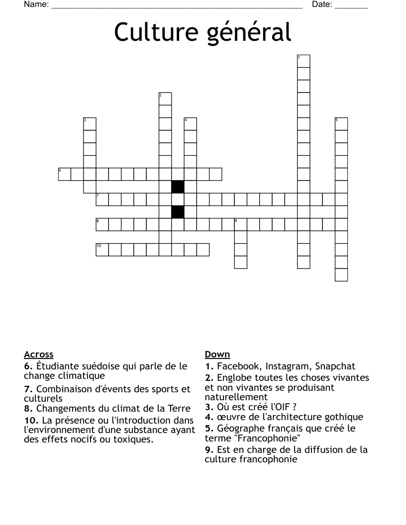 Culture général Crossword