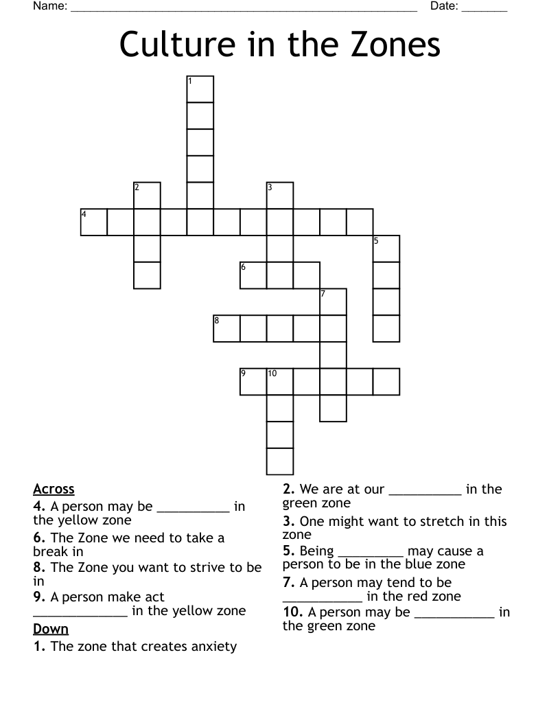 Culture in the Zones Crossword