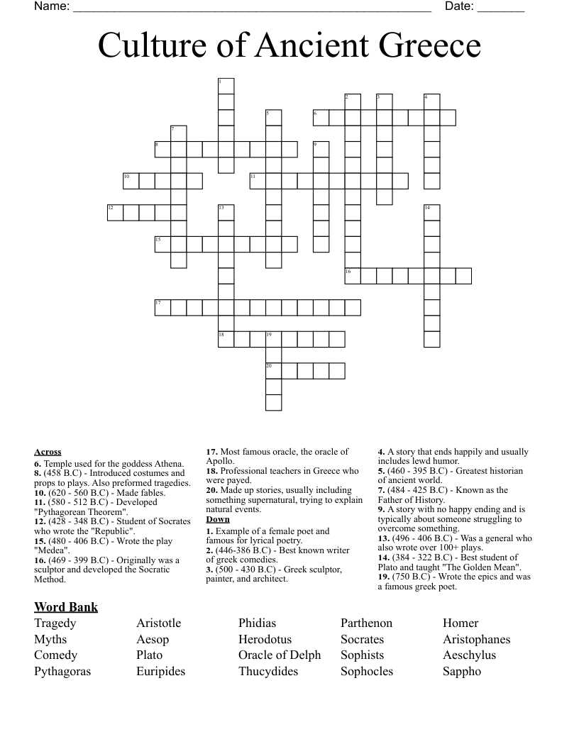 Culture of Ancient Greece Crossword
