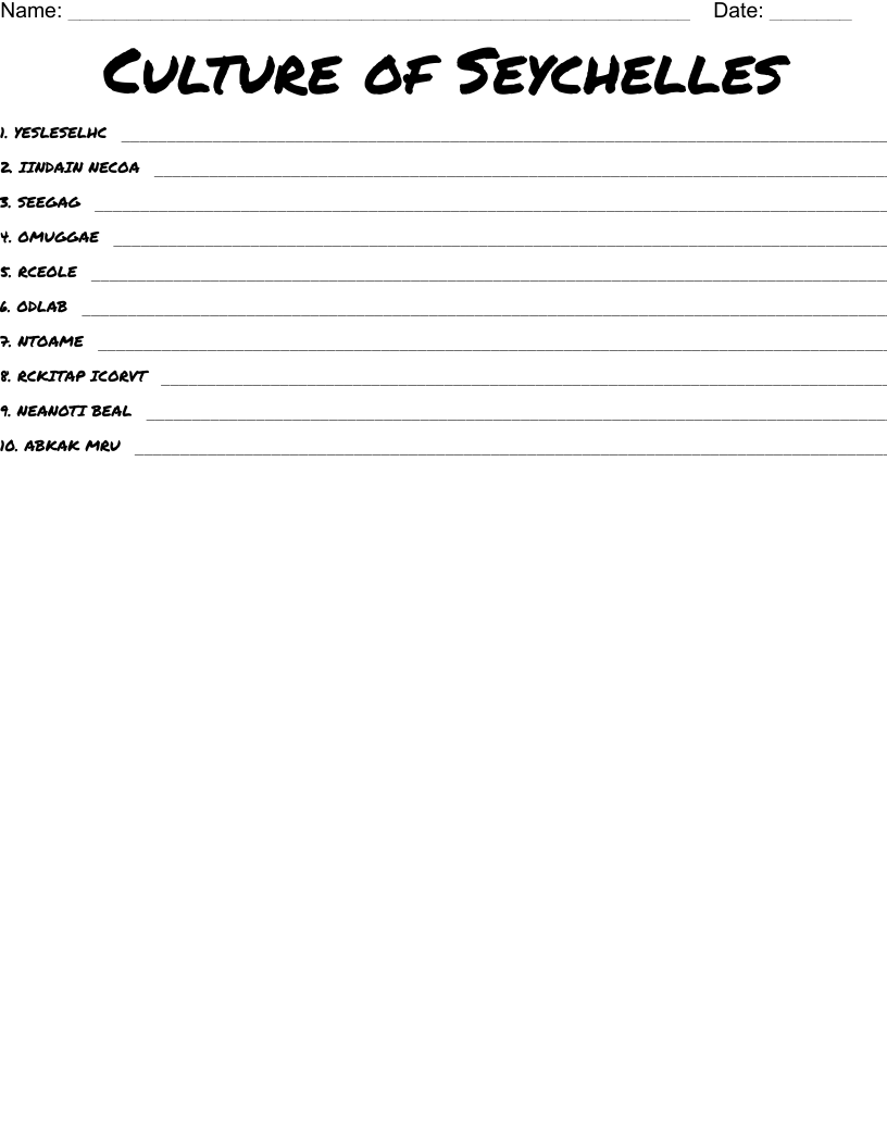 Culture of Seychelles  Word Scramble