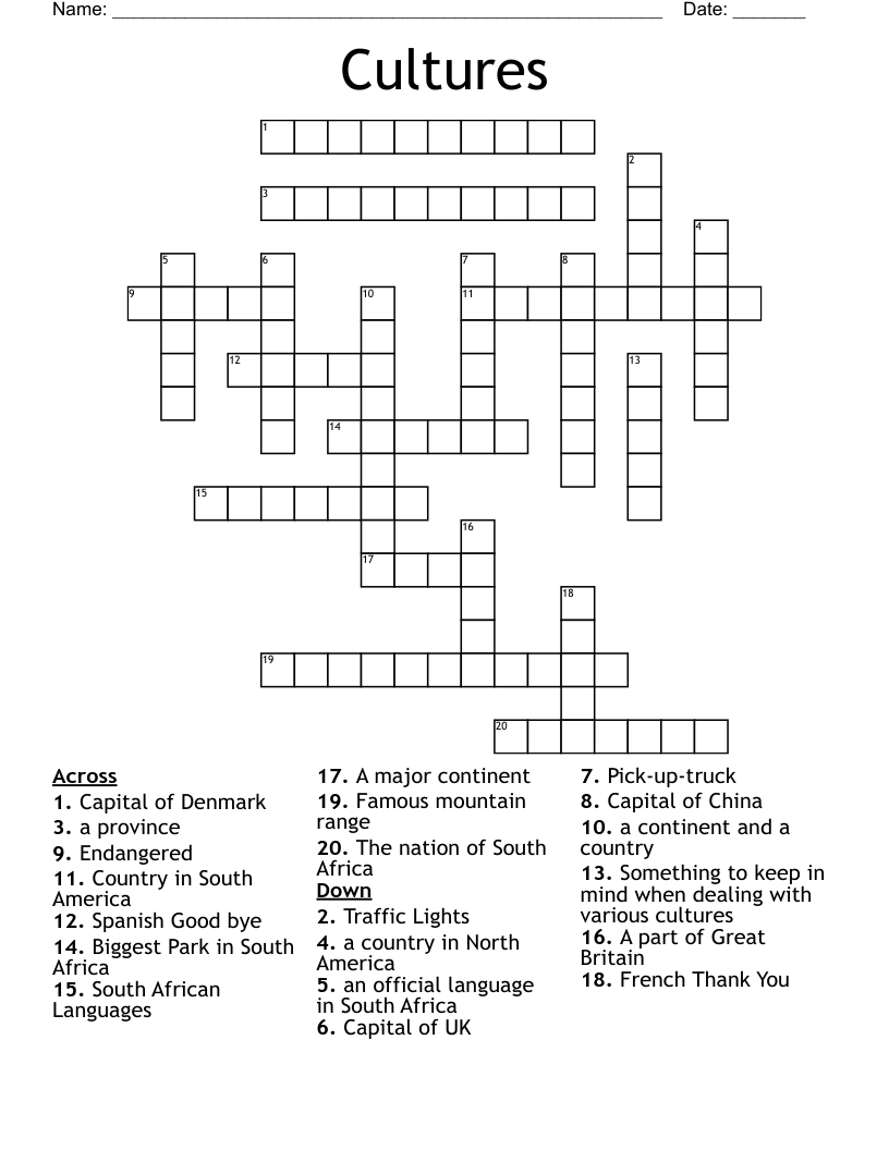 Cultures Crossword