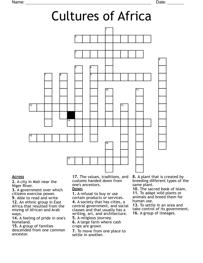 Cultures of Africa Crossword