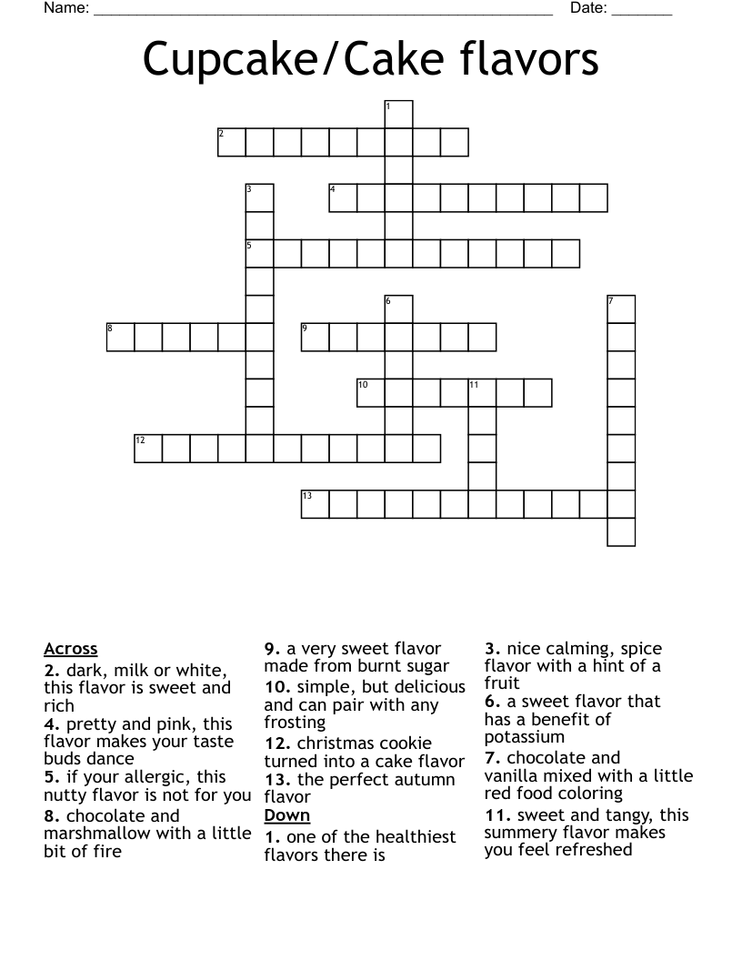 Cupcake/Cake flavors Crossword