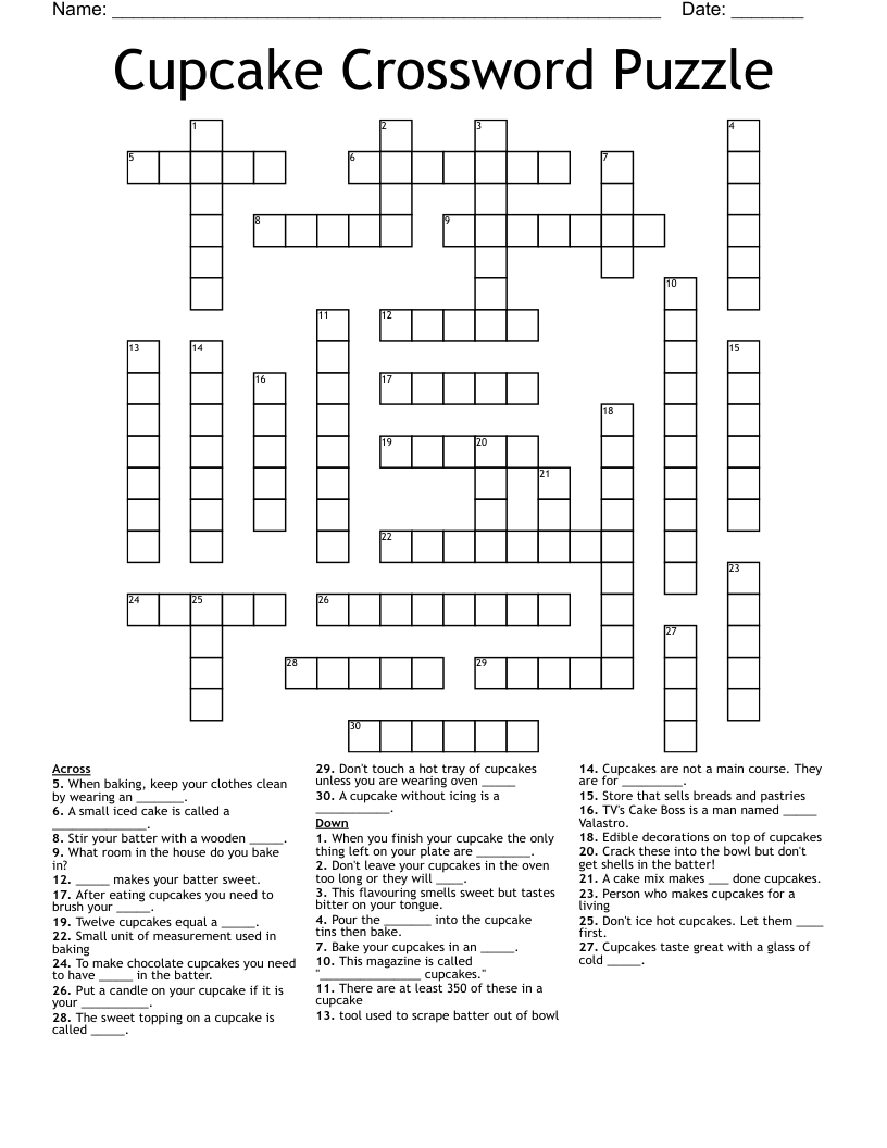 Cupcake Crossword Puzzle