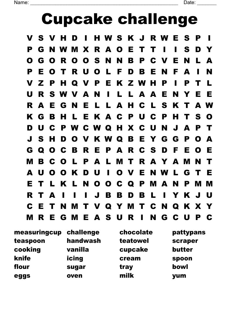 Cupcake challenge Word Search