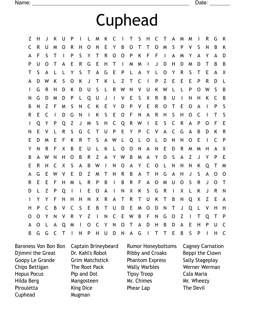 Cuphead Word Search