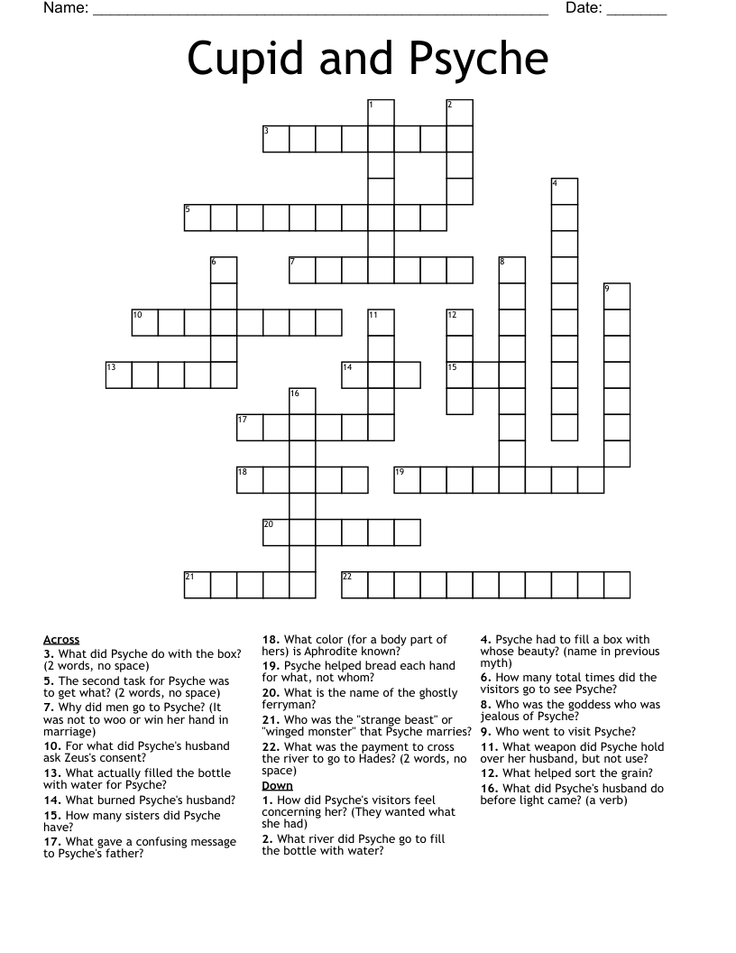 Cupid and Psyche Crossword