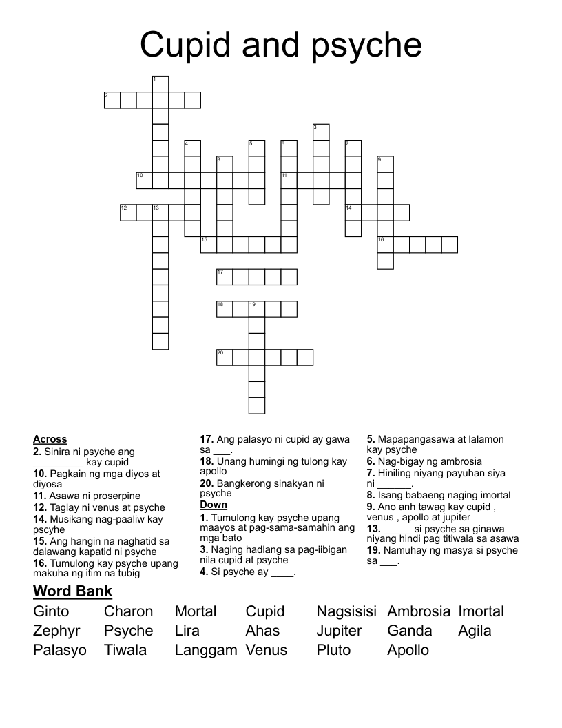 Cupid and psyche Crossword
