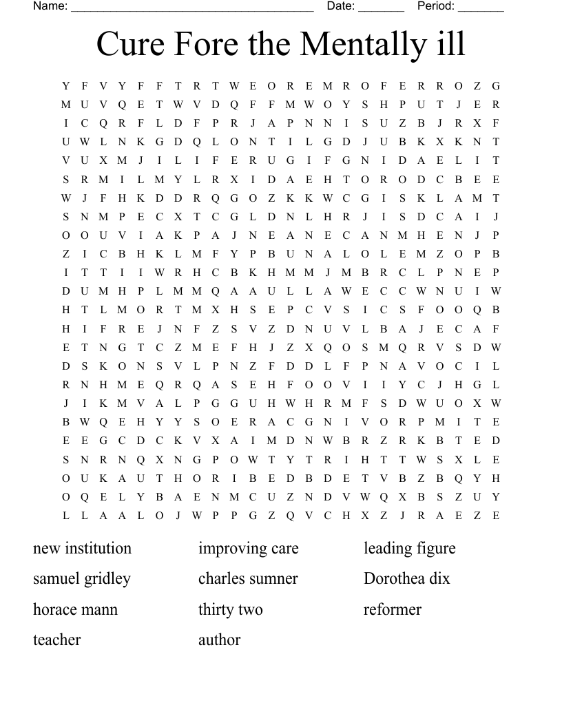 Cure Fore the Mentally ill Word Search