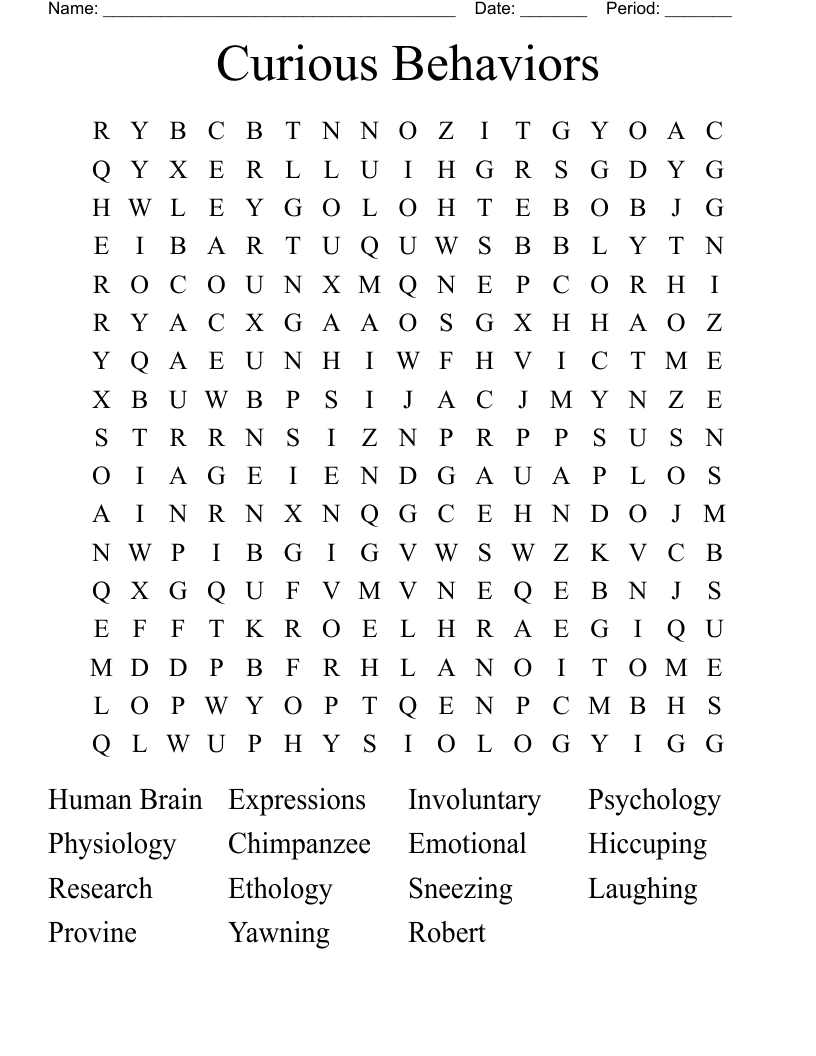 Curious Behaviors Word Search