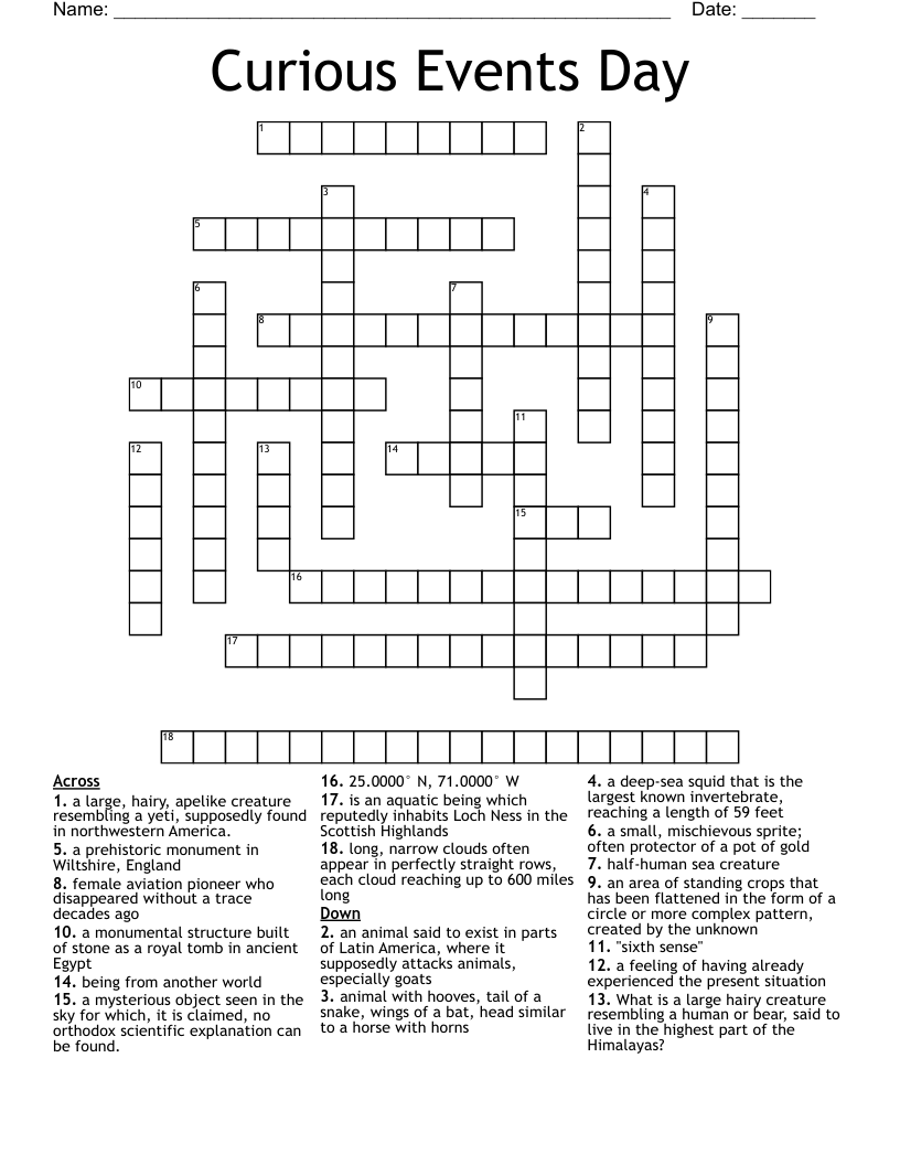 Curious Events Day Crossword