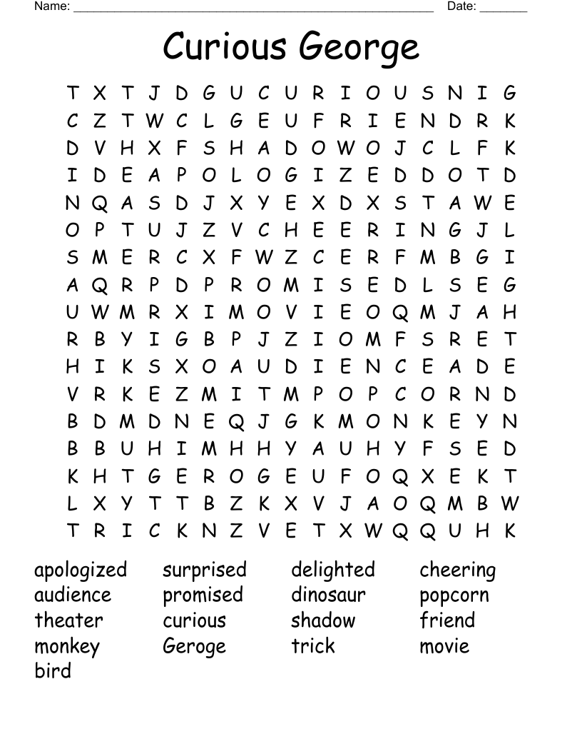 Curious George Word Search