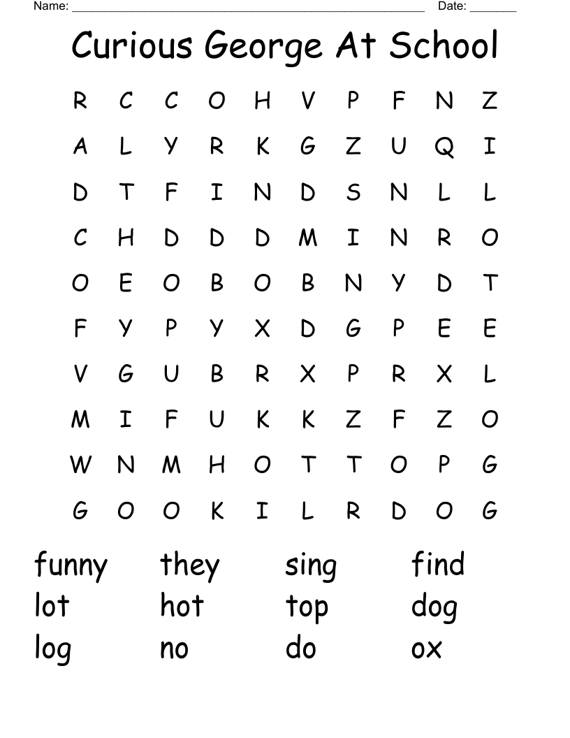 Curious George At School Word Search