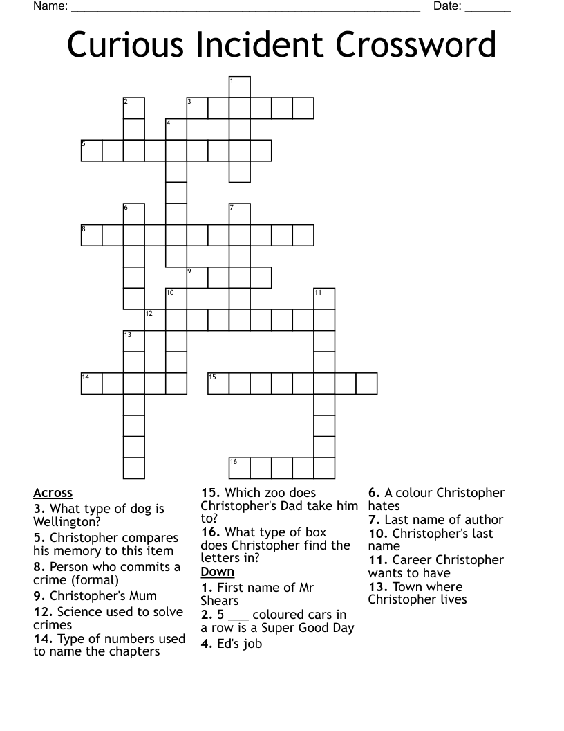 Curious Incident Crossword