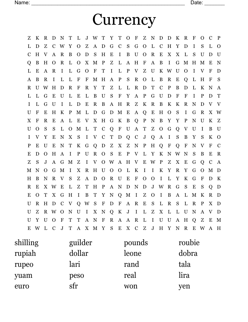Currency  Word Search