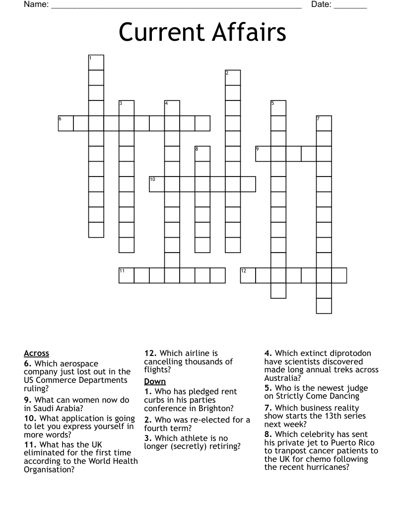 Current Affairs Crossword