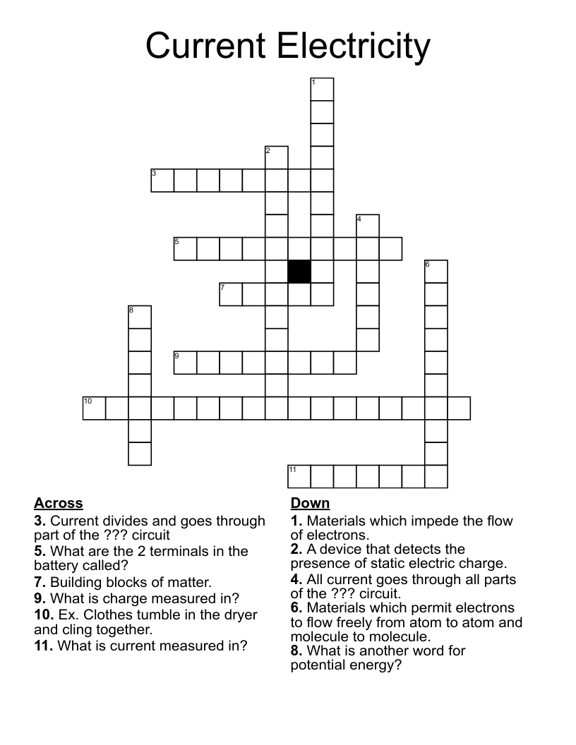 Current Electricity Crossword