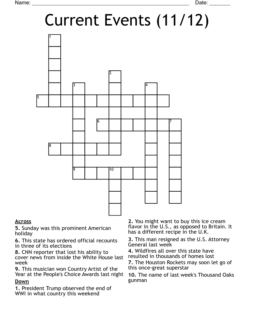 Current Events (11/12) Crossword