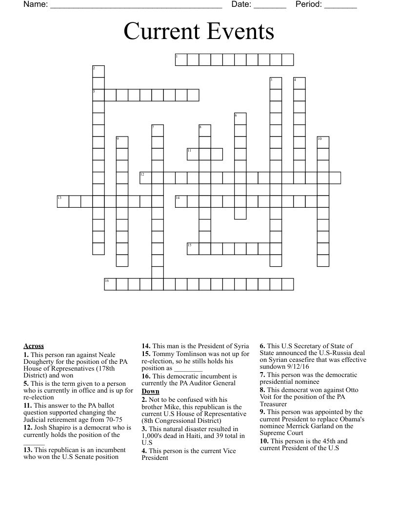 Current Events Crossword