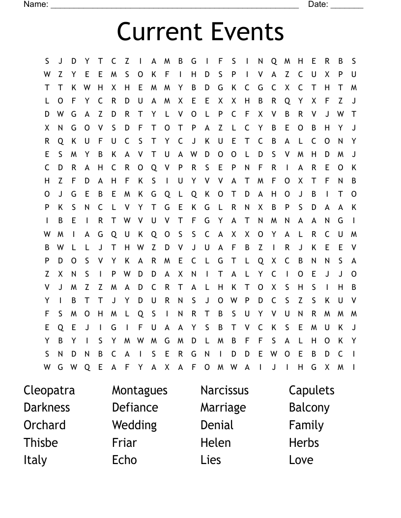 Current Events Word Search