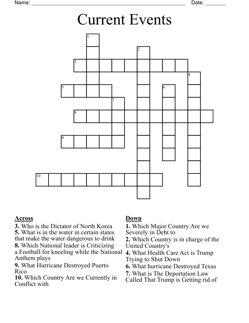 Current Events Crossword