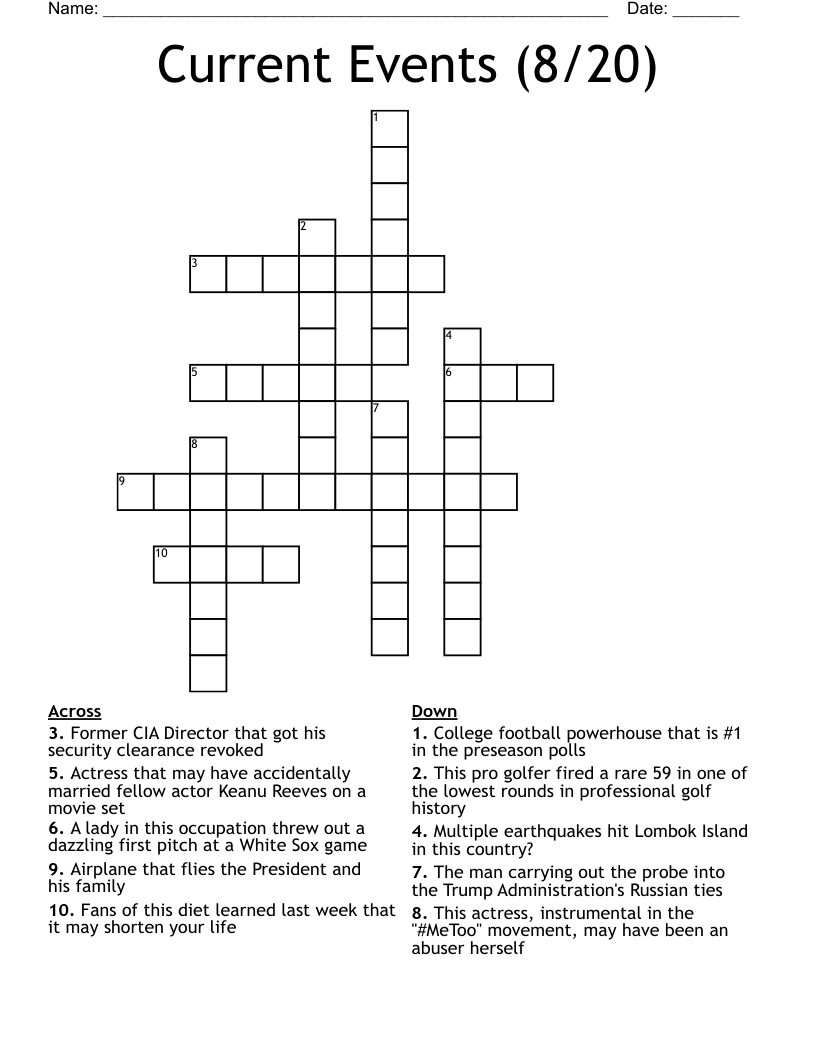 Current Events (8/20) Crossword