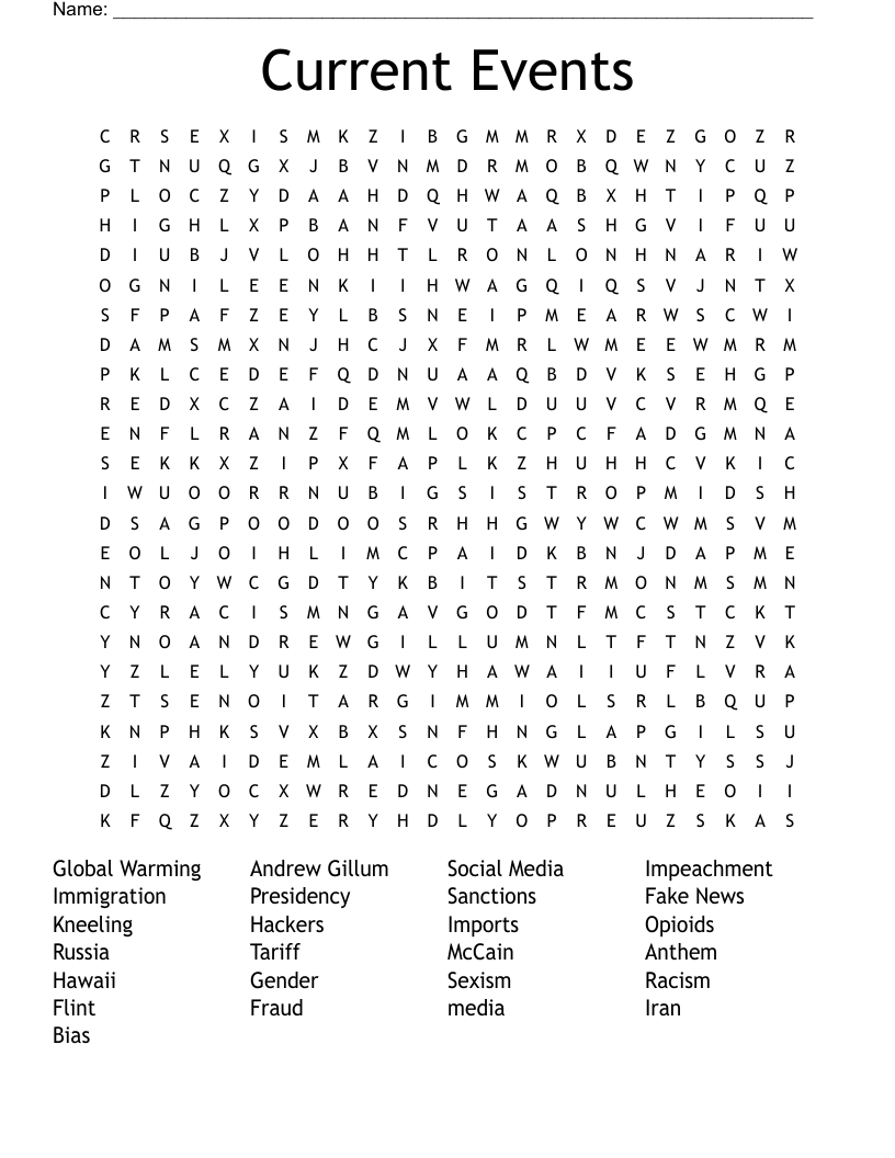 Current Events Word Search