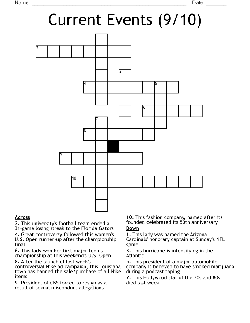 Current Events (9/10) Crossword
